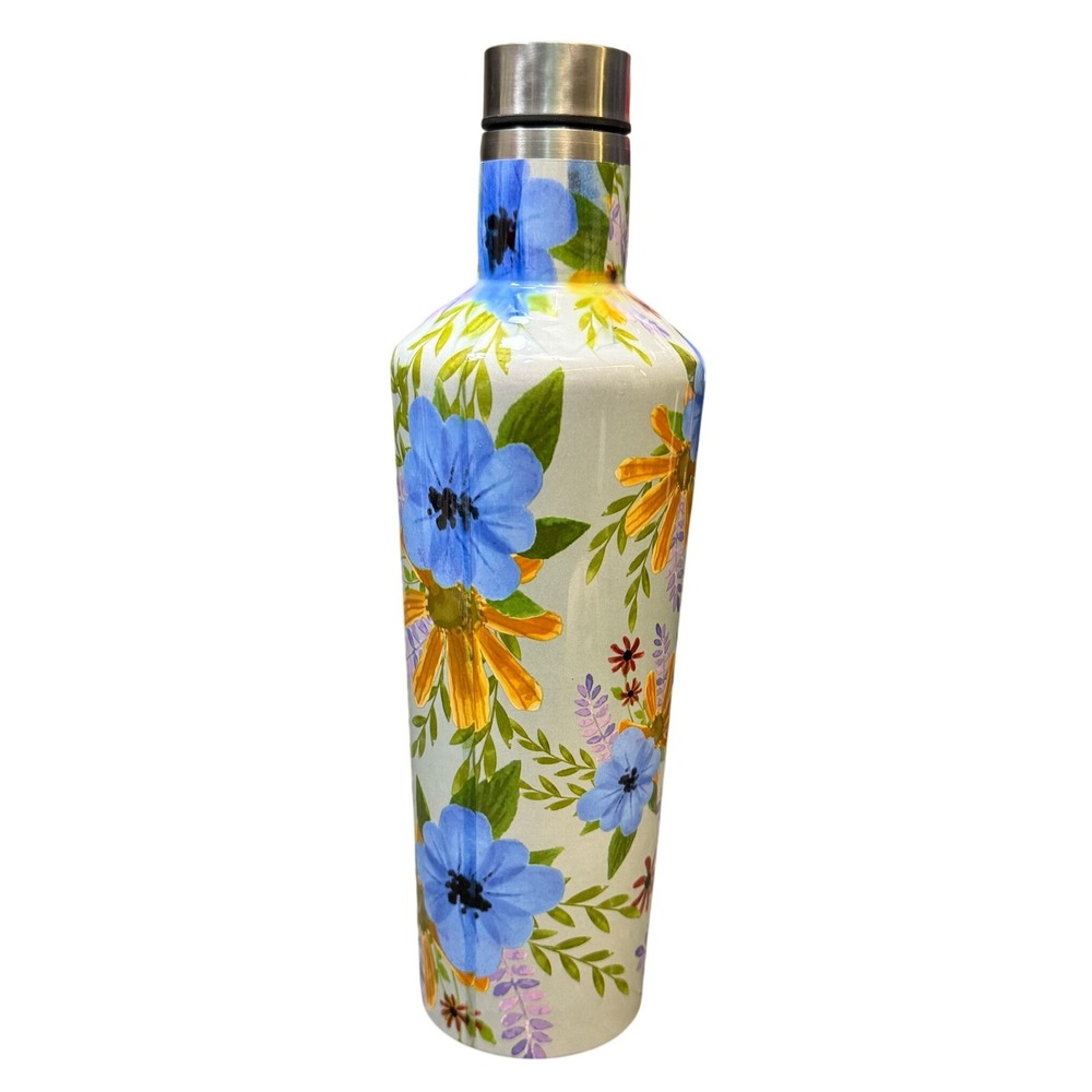 Crofton Stainless Steel Insulated Water Bottle Blue Floral Print Yellow White